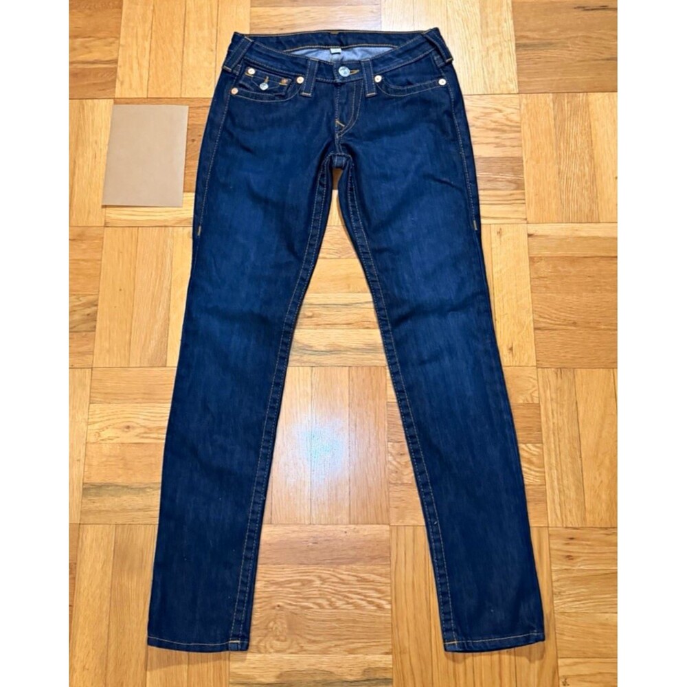 True Religion Women’s Juniors Skinny Jeans Dark Wash Low Rise Flap Pocket Y2K